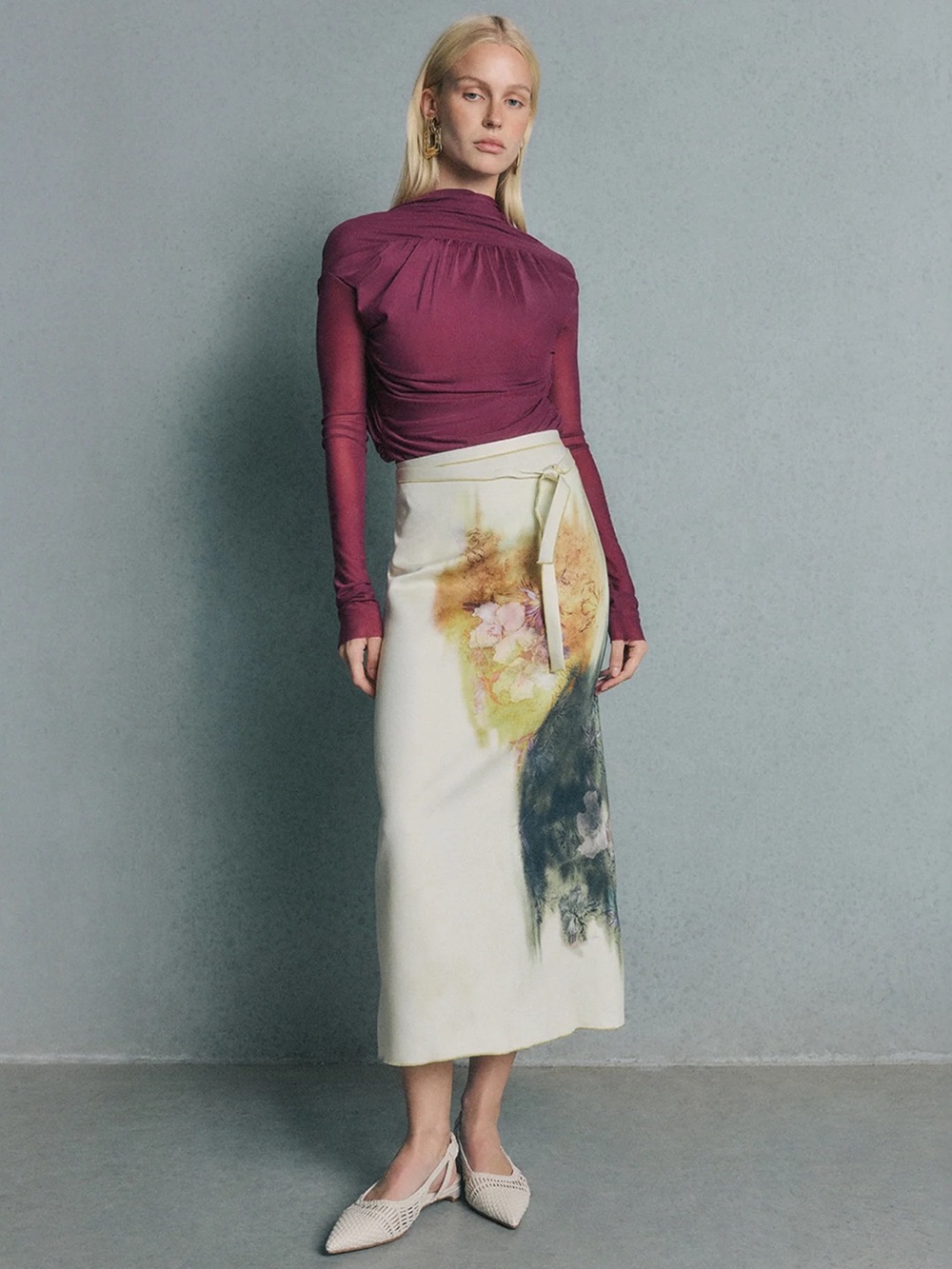 NWT Beautiful Zara Linen Blend Floral Watercolor Midi Skirt Small Classy Chic